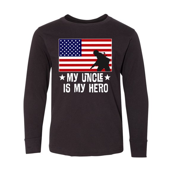 Inktastic Military Uncle is My Hero Us Flag Long Sleeve Youth T-Shirt
