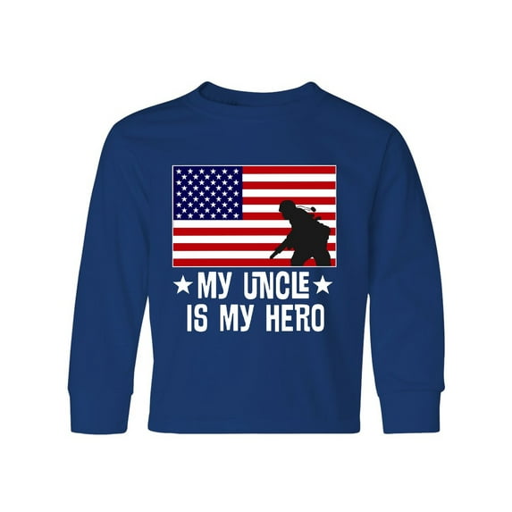 Inktastic Military Uncle is My Hero Us Flag Long Sleeve Youth T-Shirt