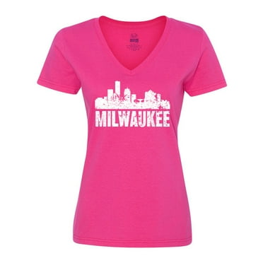 Inktastic Milwaukee Skyline Grunge Women's V-Neck T-Shirt