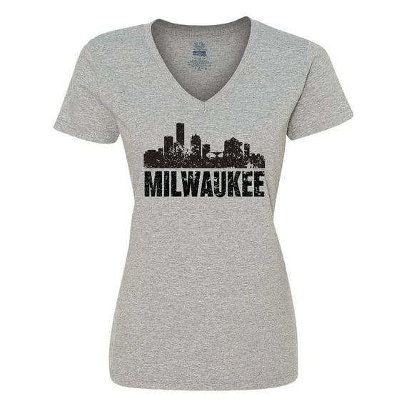 Inktastic Milwaukee Skyline Grunge Women's V-Neck T-Shirt