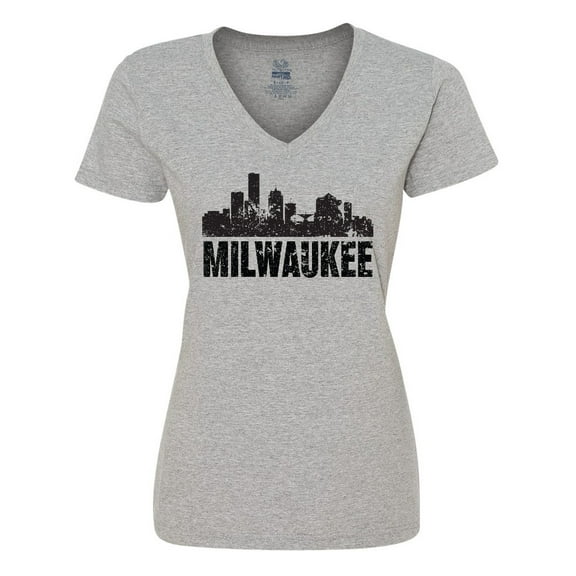 Inktastic Milwaukee Skyline Grunge Women's V-Neck T-Shirt