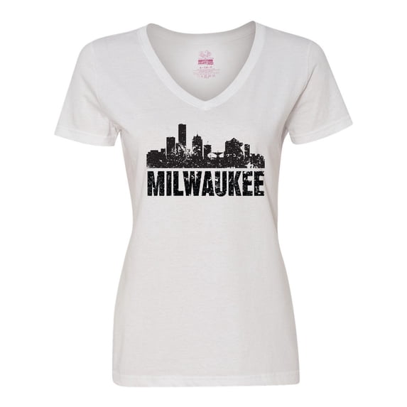 Inktastic Milwaukee Skyline Grunge Women's V-Neck T-Shirt