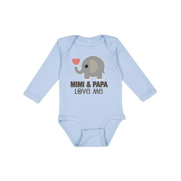 Inktastic Mimi and Papa Love Me Elephant Boys or Girls Long Sleeve Baby Bodysuit
