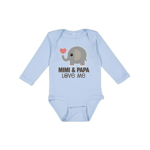 Inktastic Mimi and Papa Love Me Elephant Boys or Girls Long Sleeve Baby Bodysuit