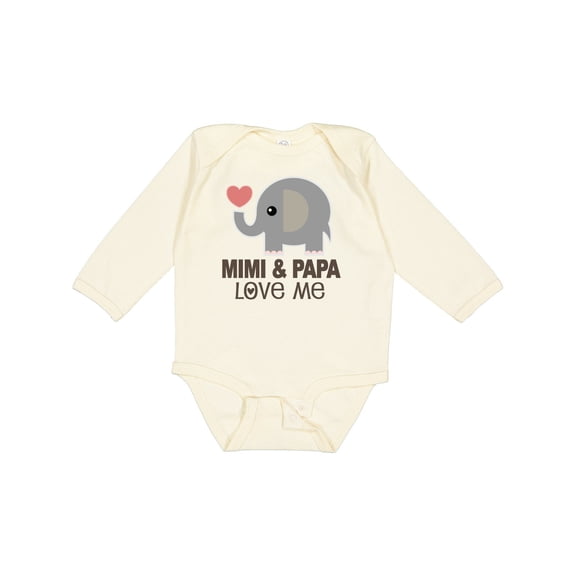 Inktastic Mimi and Papa Love Me Elephant Boys or Girls Long Sleeve Baby Bodysuit