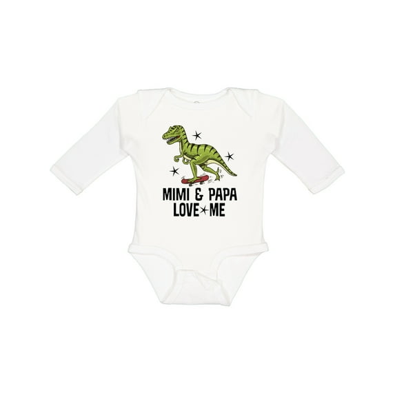 Inktastic Mimi and Papa Love Me Grandchild Dinosaur Boys Long Sleeve Baby Bodysuit