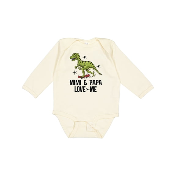 Inktastic Mimi and Papa Love Me Grandchild Dinosaur Boys Long Sleeve Baby Bodysuit