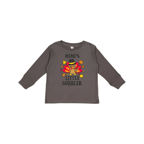 Inktastic Mimis Little Gobbler with Turkey and Leaves Boys or Girls Long Sleeve Toddler T-Shirt