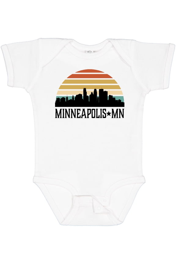 Minneapolis Minnesota Skyline Retro Sunset Boys or Girls Baby Bodysuit