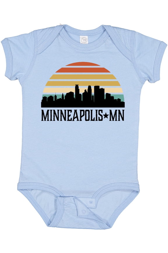 Minneapolis Minnesota Skyline Retro Sunset Boys or Girls Baby Bodysuit