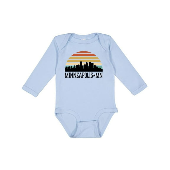 Inktastic Minneapolis Minnesota Skyline Retro Sunset Boys or Girls Long Sleeve Baby Bodysuit