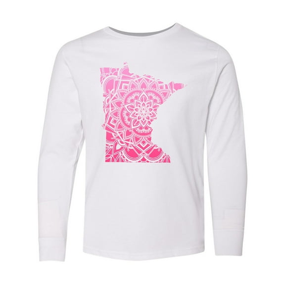 Inktastic Minnesota Silhouette Mandala Long Sleeve Youth T-Shirt