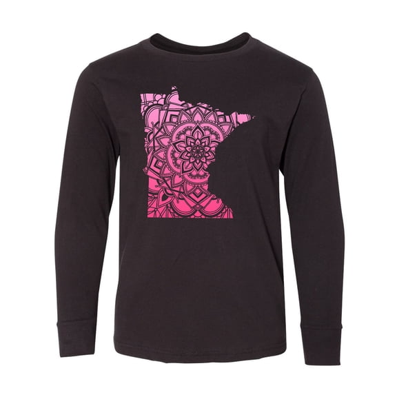 Inktastic Minnesota Silhouette Mandala Long Sleeve Youth T-Shirt
