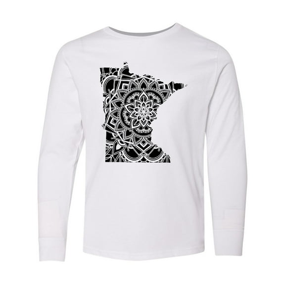 Inktastic Minnesota Silhouette Mandala Long Sleeve Youth T-Shirt