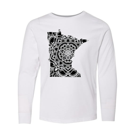 Inktastic Minnesota Silhouette Mandala Long Sleeve Youth T-Shirt