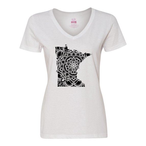 Inktastic Minnesota Silhouette Mandala Women's V-Neck T-Shirt