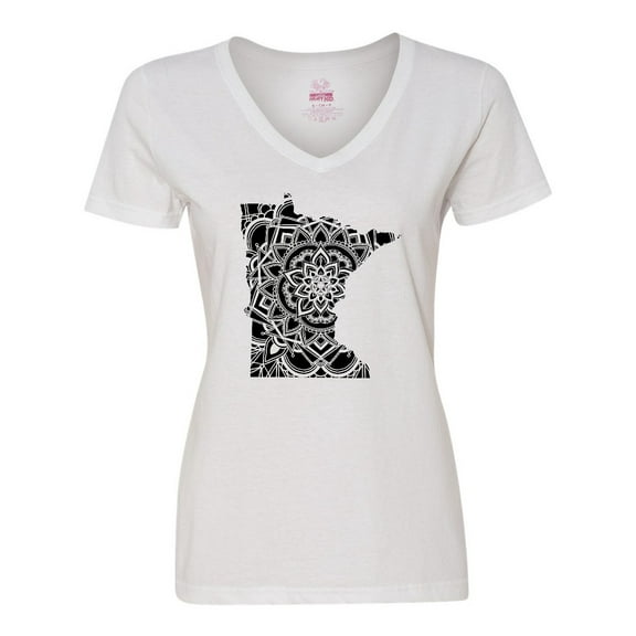 Inktastic Minnesota Silhouette Mandala Women's V-Neck T-Shirt