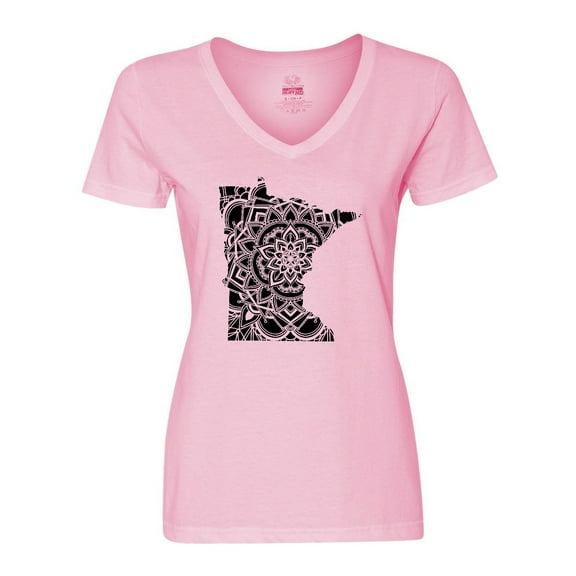 Inktastic Minnesota Silhouette Mandala Women's V-Neck T-Shirt