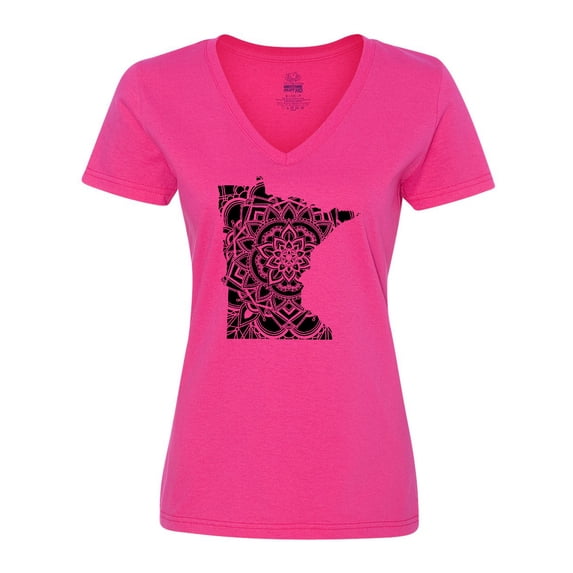Inktastic Minnesota Silhouette Mandala Women's V-Neck T-Shirt