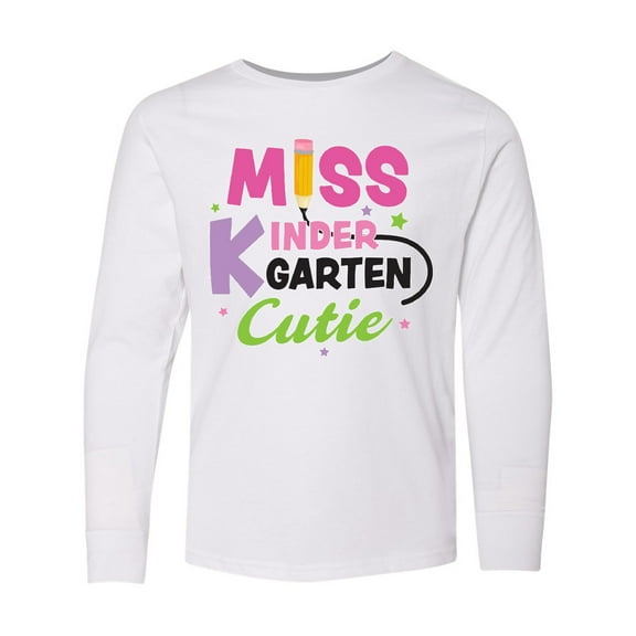 Inktastic Miss Kindergarten Cutie with Pencil and Stars Long Sleeve Youth T-Shirt