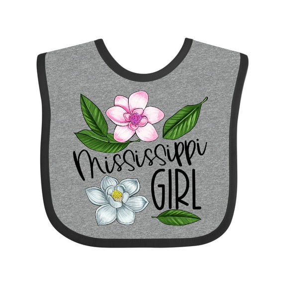 Inktastic Mississippi Girl Magnolia Flowers and Leaves Girls Baby Bib