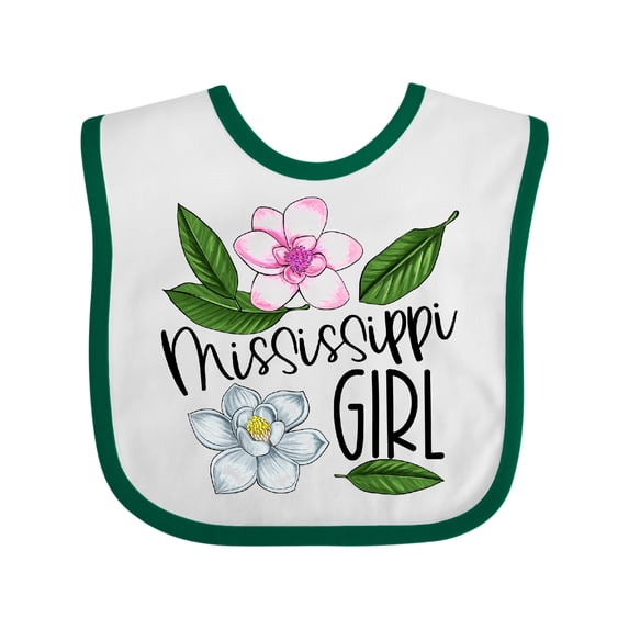 Inktastic Mississippi Girl Magnolia Flowers and Leaves Girls Baby Bib