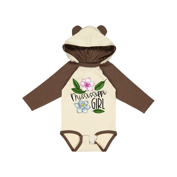 Inktastic Mississippi Girl Magnolia Flowers and Leaves Girls Long Sleeve Baby Bodysuit