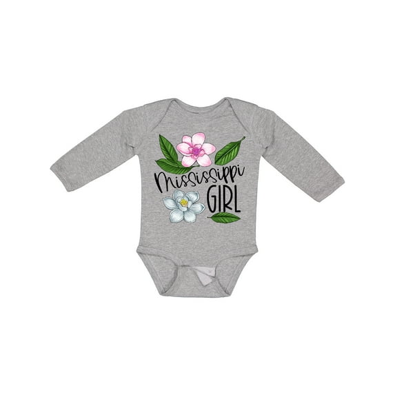 Inktastic Mississippi Girl Magnolia Flowers and Leaves Girls Long Sleeve Baby Bodysuit