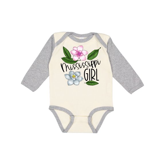 Inktastic Mississippi Girl Magnolia Flowers and Leaves Girls Long Sleeve Baby Bodysuit