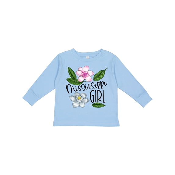 Inktastic Mississippi Girl Magnolia Flowers and Leaves Girls Long Sleeve Toddler T-Shirt