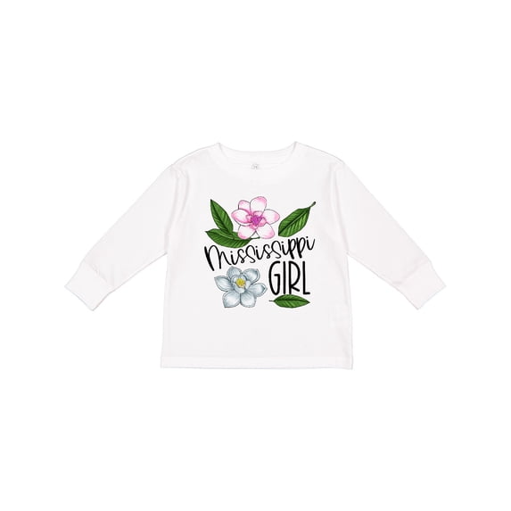 Inktastic Mississippi Girl Magnolia Flowers and Leaves Girls Long Sleeve Toddler T-Shirt