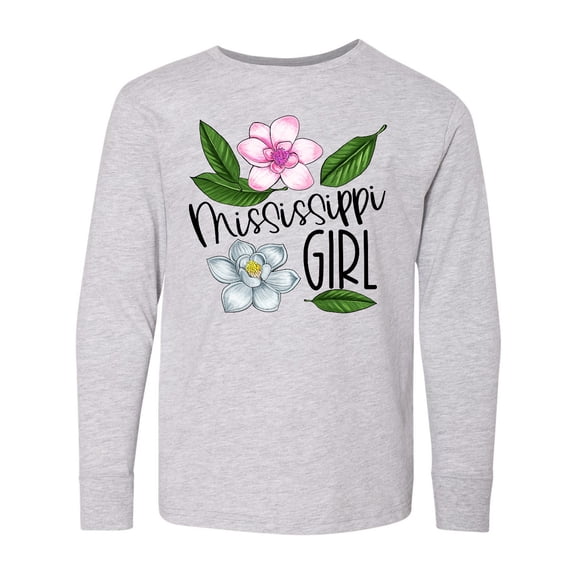 Inktastic Mississippi Girl Magnolia Flowers and Leaves Long Sleeve Youth T-Shirt