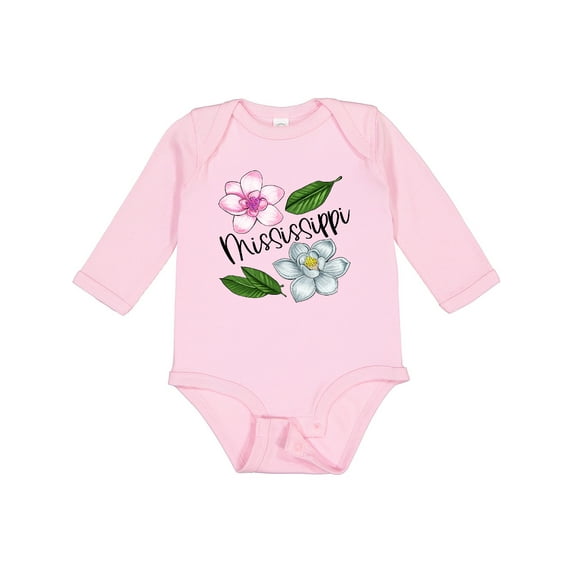 Inktastic Mississippi Magnolia Flowers and Leaves Boys or Girls Long Sleeve Baby Bodysuit