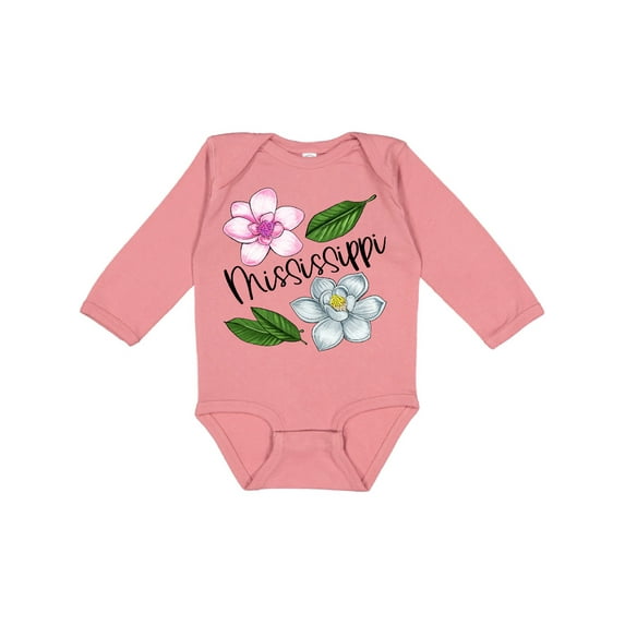 Inktastic Mississippi Magnolia Flowers and Leaves Boys or Girls Long Sleeve Baby Bodysuit