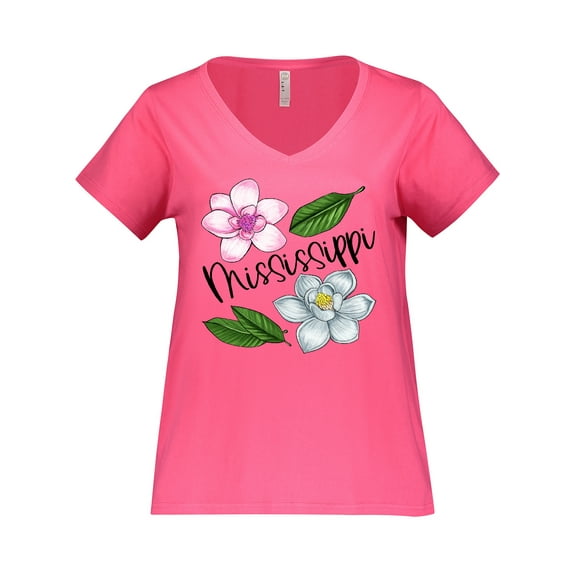 Inktastic Mississippi Magnolia Flowers and Leaves Women's Plus Size V-Neck T-Shirt