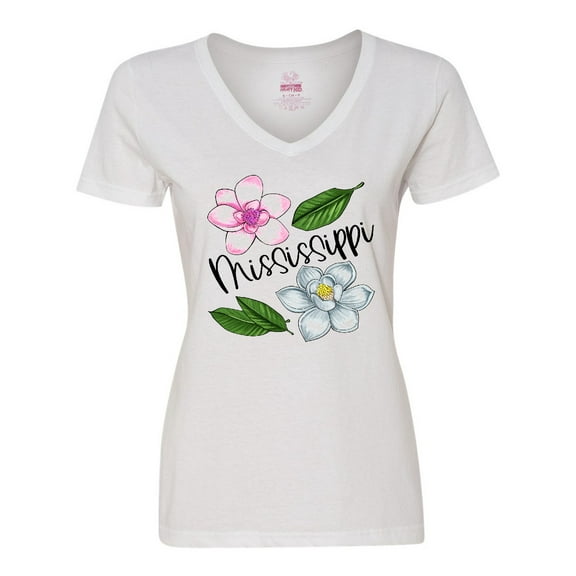 Inktastic Mississippi Magnolia Flowers and Leaves Women's V-Neck T-Shirt