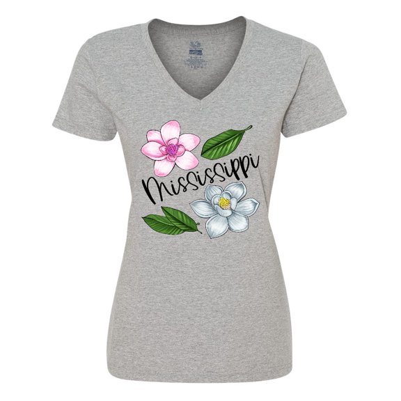 Inktastic Mississippi Magnolia Flowers and Leaves Women's V-Neck T-Shirt