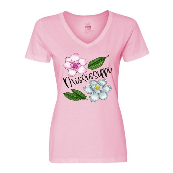 Inktastic Mississippi Magnolia Flowers and Leaves Women's V-Neck T-Shirt