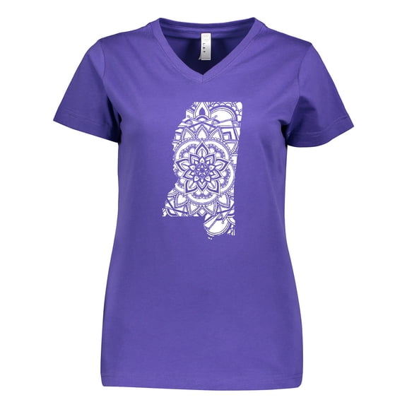 Inktastic Mississippi Silhouette Mandala Women's V-Neck T-Shirt