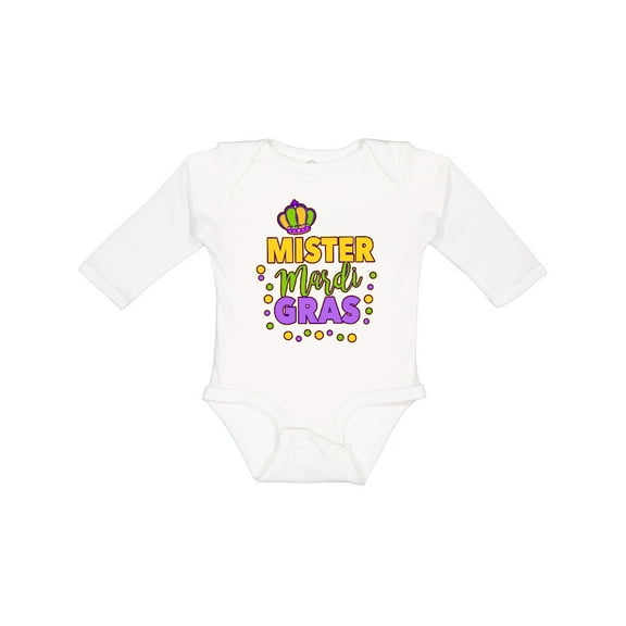Inktastic Mister Mardi Gras with Crown and Dots Boys Long Sleeve Baby Bodysuit