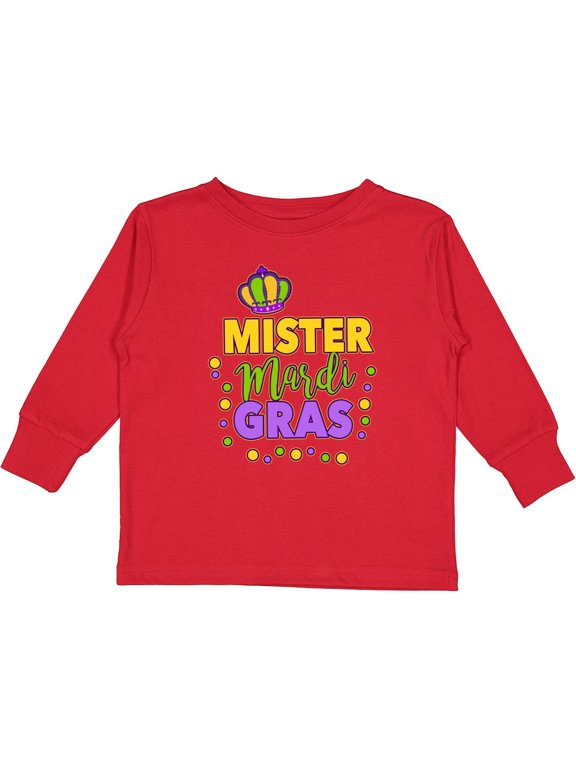 Inktastic Mister Mardi Gras with Crown and Dots Boys Long Sleeve Toddler T-Shirt