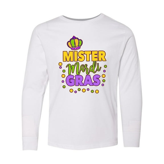 Inktastic Mister Mardi Gras with Crown and Dots Long Sleeve Youth T-Shirt