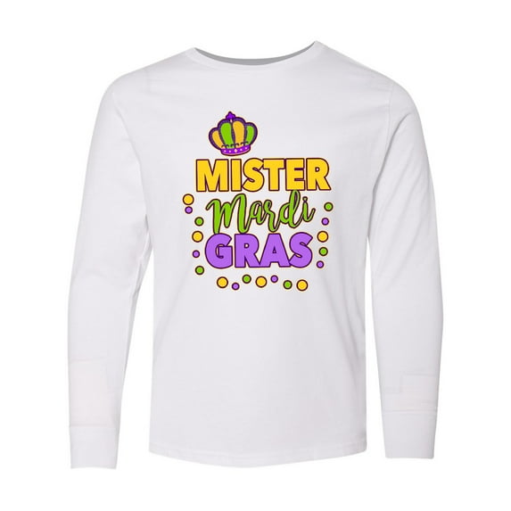 Inktastic Mister Mardi Gras with Crown and Dots Long Sleeve Youth T-Shirt