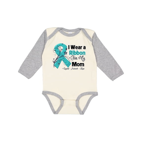 Inktastic Mom Ovarian Cancer Ribbon Boys or Girls Long Sleeve Baby Bodysuit