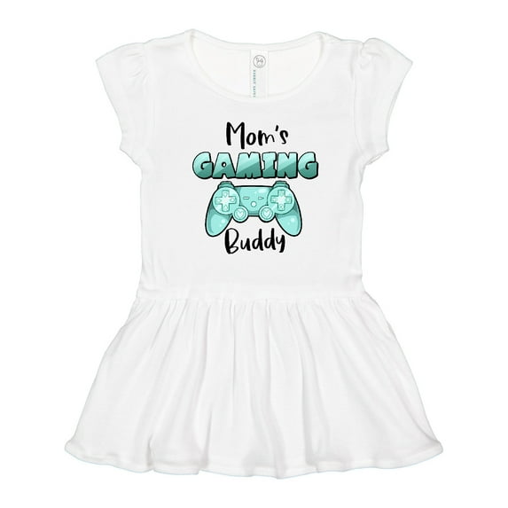 Inktastic Mom's Gaming Buddy- Aqua Controller Girls Toddler Dress