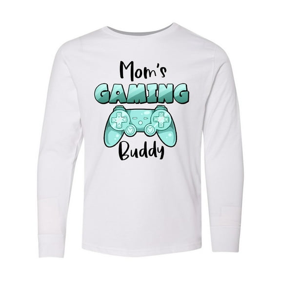 Inktastic Mom's Gaming Buddy- Aqua Controller Long Sleeve Youth T-Shirt