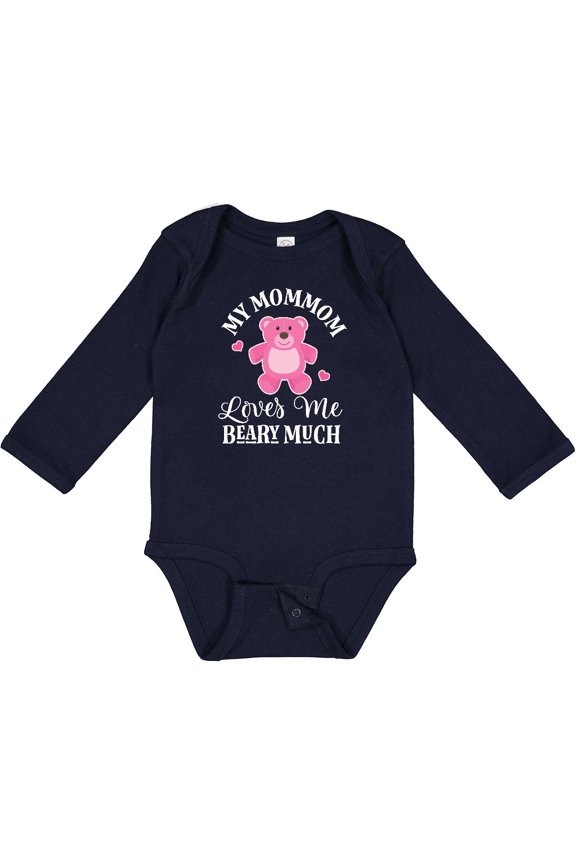 Mommom Loves Me Girls Bear Girls Long Sleeve Baby Bodysuit