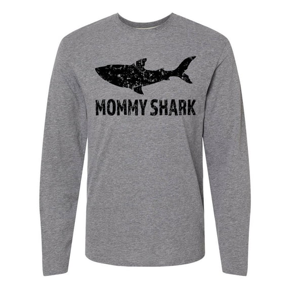 Inktastic Mommy Shark with Distressed Shark Long Sleeve T-Shirt