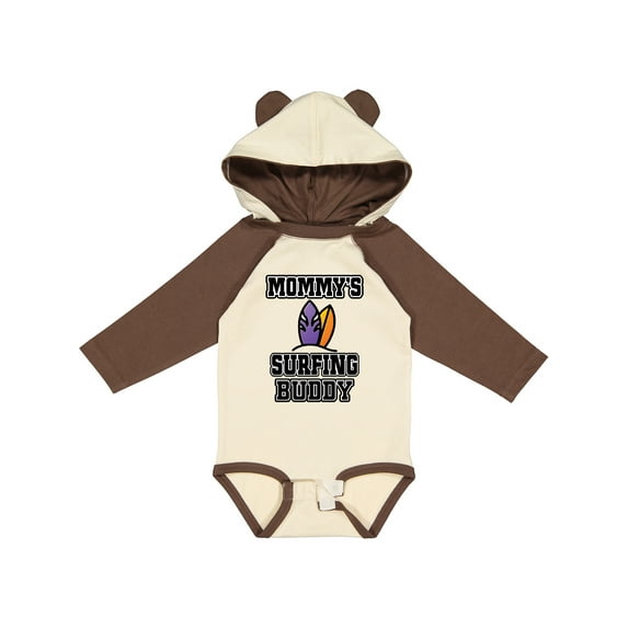 Inktastic Mommy Surfing Buddy Surfboard Boys or Girls Long Sleeve Baby Bodysuit