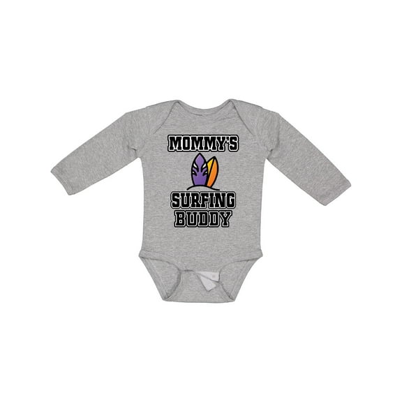Inktastic Mommy Surfing Buddy Surfboard Boys or Girls Long Sleeve Baby Bodysuit